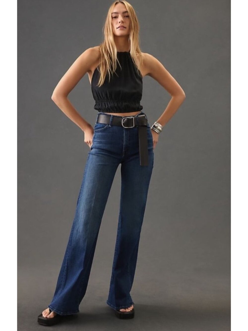 NEW Mother the Hustler Roller Sneak Wide Leg Heirloom Jeans 33 Casual Stretch